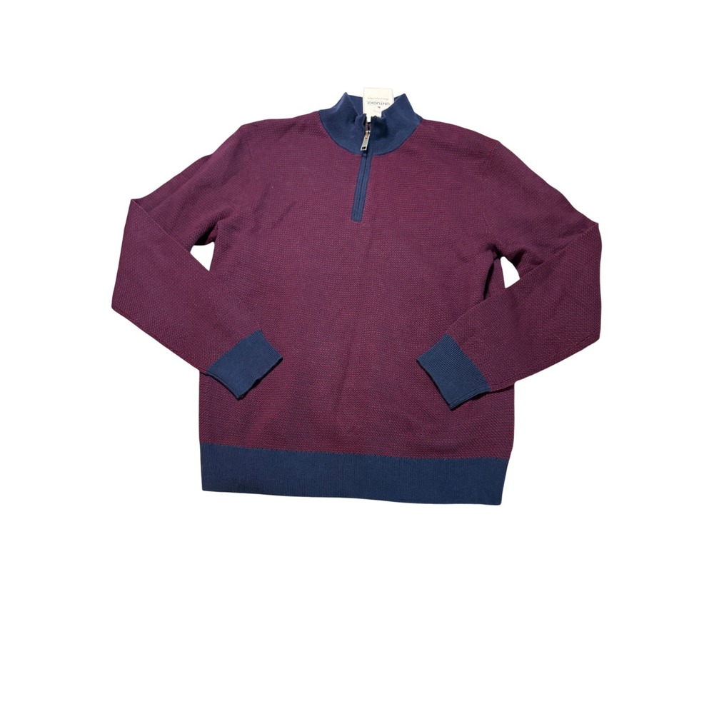 NWT Untuckit Size Medium Merino Wool Quarter-Zip Sweater Maroon Red Navy Blue